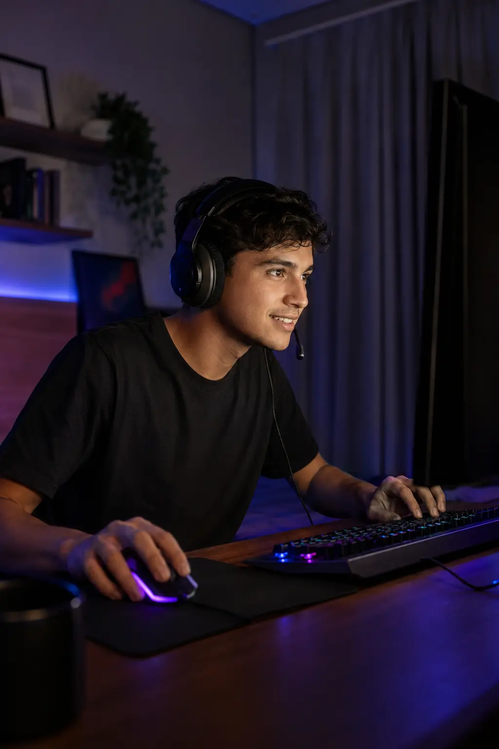 Pessoa jogando no computador com headset